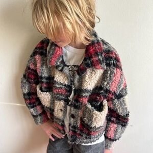 Size 6/7 Zara Kids Red and Black Sherpa Jacket